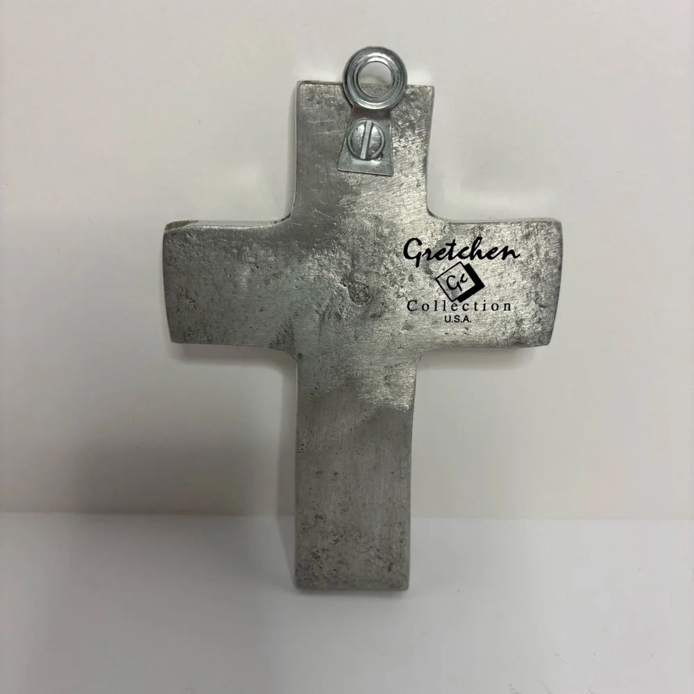 Gretchen Collections Wall Decor Pewter Cross with Floral Design